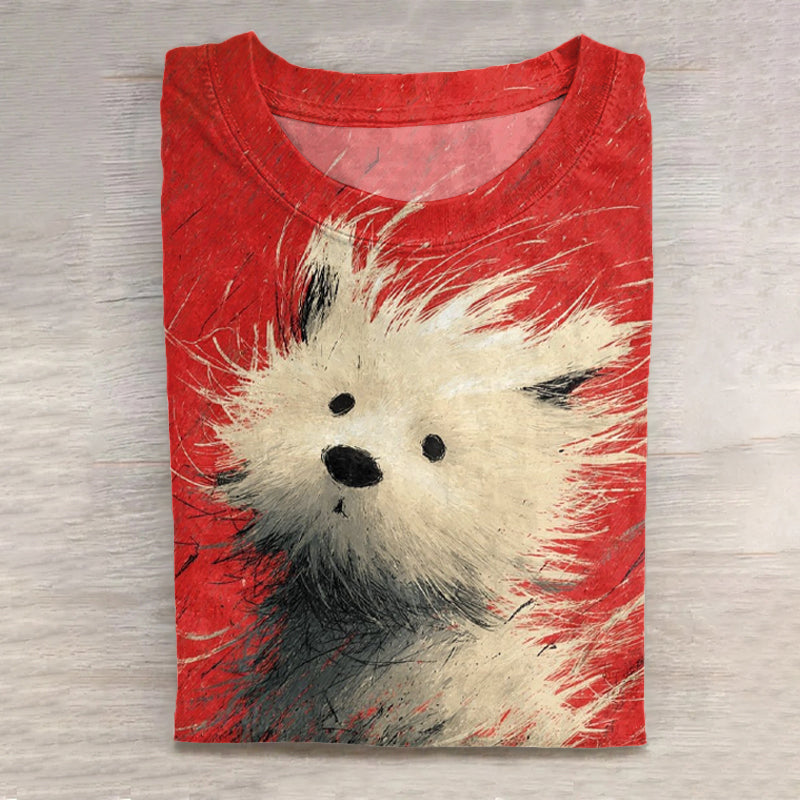 Comstylish Cute Dog Art Vintage Washed T Shirt