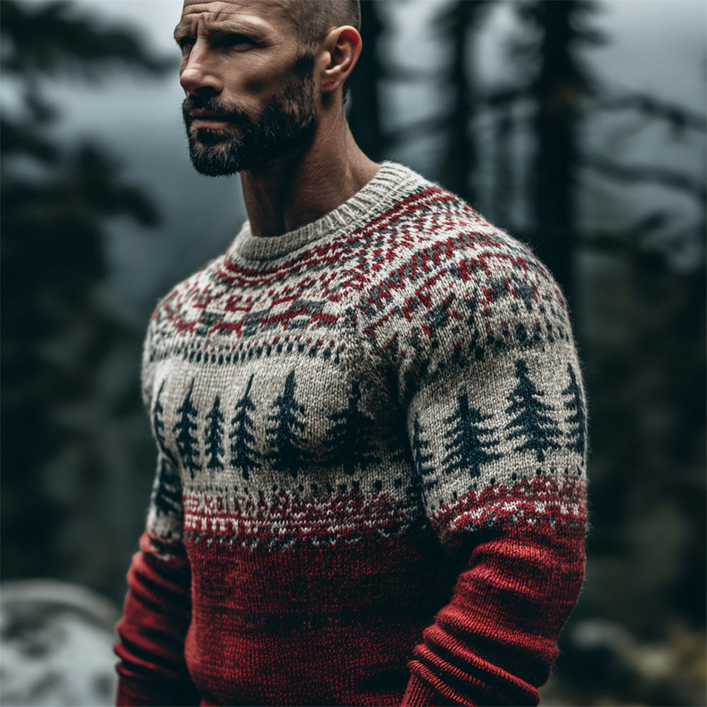 Retro Christmas Tree Design Men's Icelandic Sweater artswardrobe
