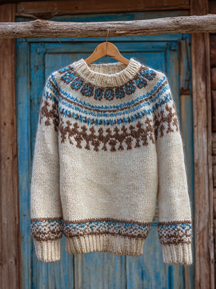 Women's Retro Autumn And Winter Knitted Round Neck Sweater artswardrobe