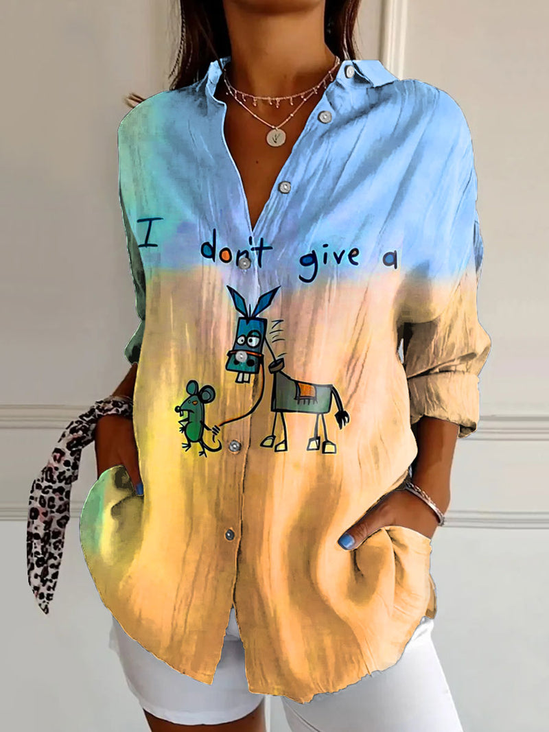 I Don���t Give A Funny Donkey Letter Print Casual Cotton Shirt
