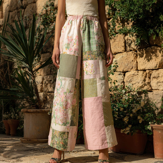 Women's Retro Bohemian Floral Patchwork Linen Trousers elevenforest