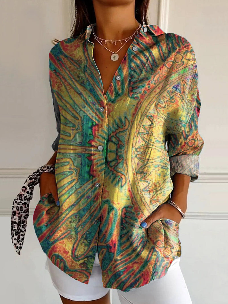 Women's Hippie Art Painting Print Long Sleeve Shirt