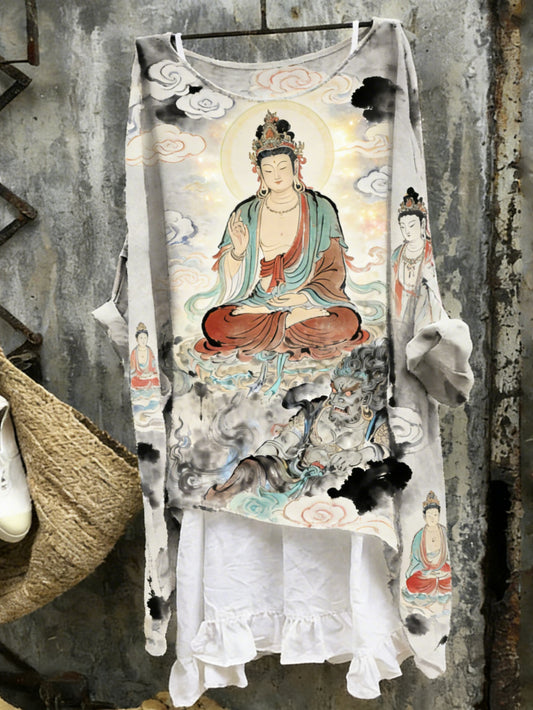 Comstylish Japanese Art Linen Tunic