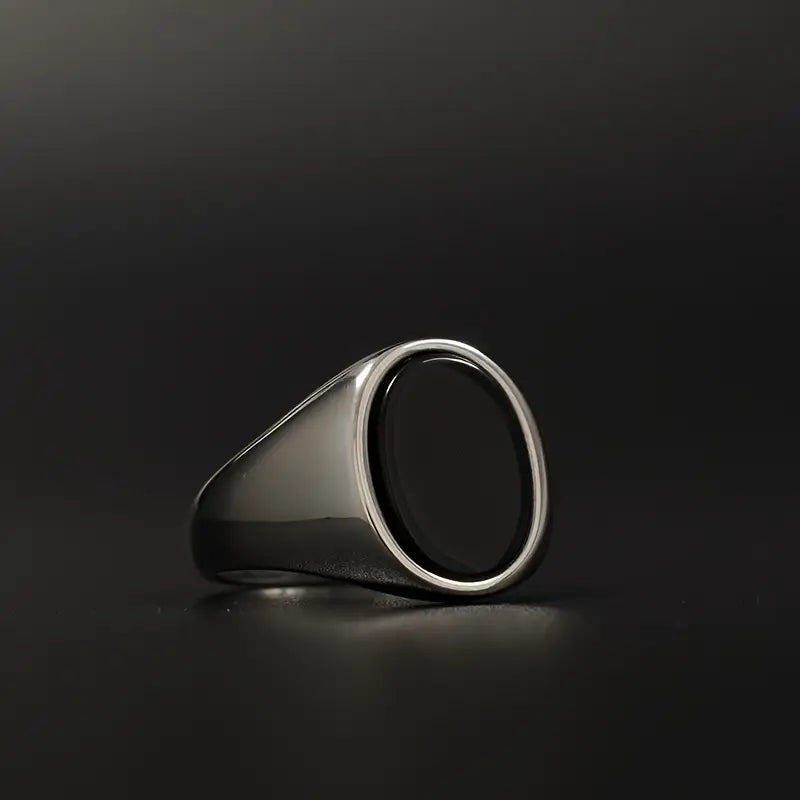 Stainless Signet Ring Featuring Faux Gemstones