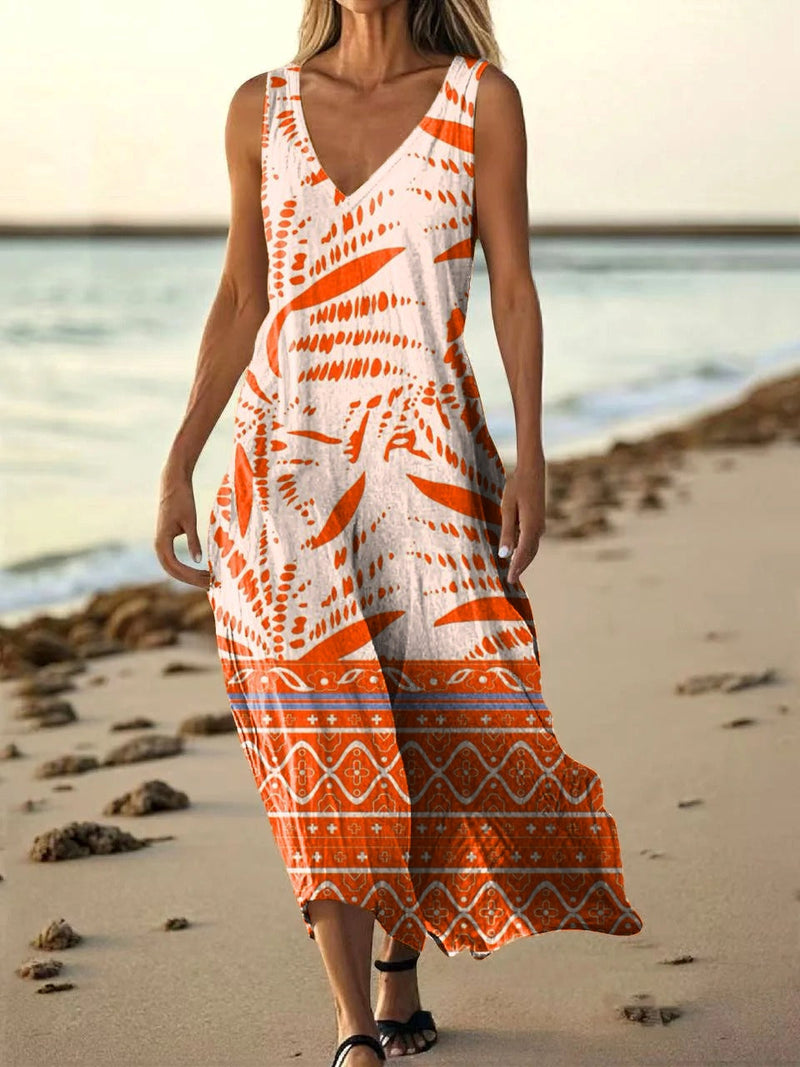 Women's Ethnic Floral Pattern Art Print Pocket Cotton Dresses