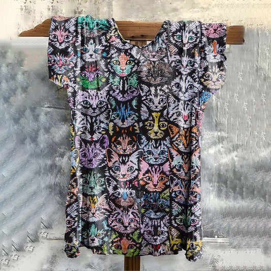 Comstylish Women's Cute Cat Print Casual Short Sleeve T-shirt