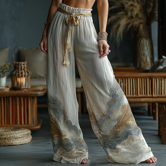 Classy Purple Lavender And Floral Embroidered Art Linen Pants elevenforest