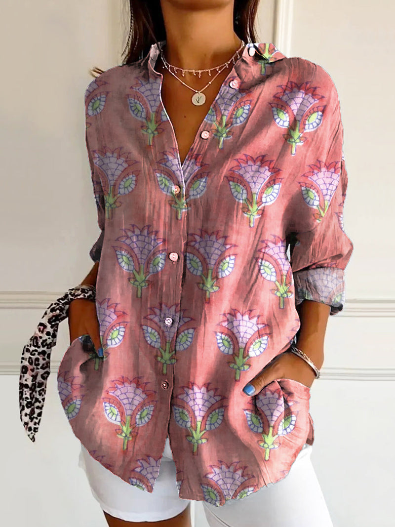 Women's Art Floral Hippie Print Long Sleeve Shirt