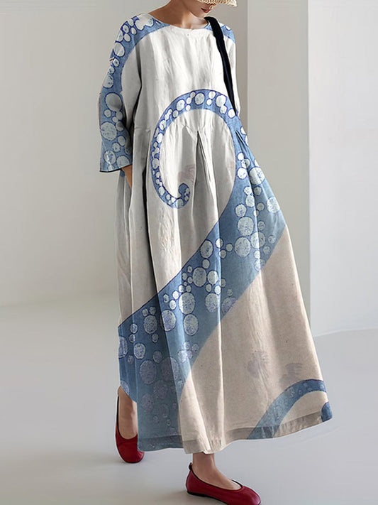 Women‘s Octopus Art Linen Blend Casual Maxi Dress