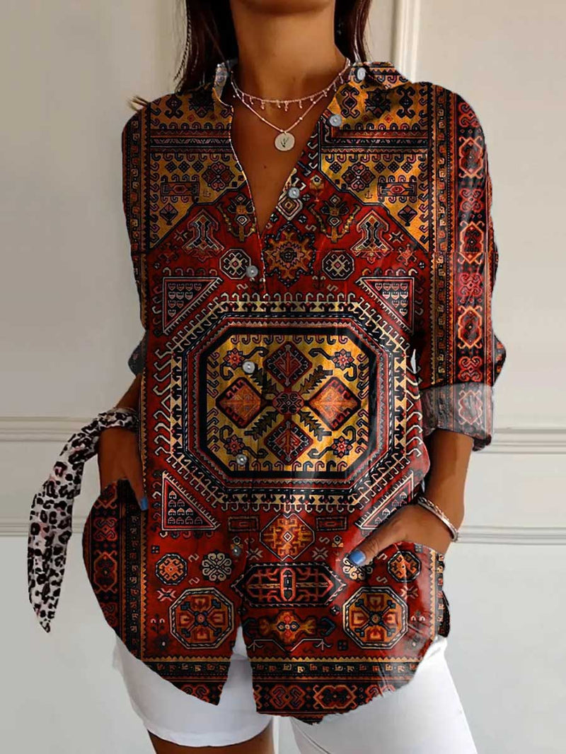 Women's Ethnic Pattern Art Print Casual Cotton Shirt