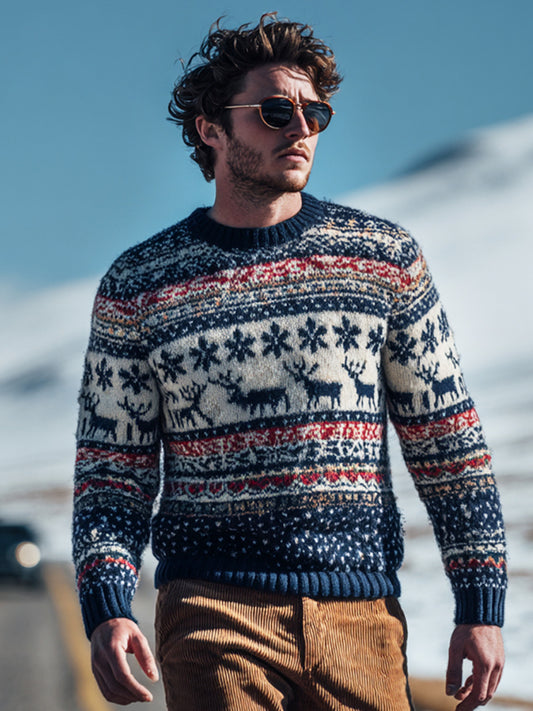 British-style Christmas Reindeer Design Men's Icelandic Sweater artswardrobe