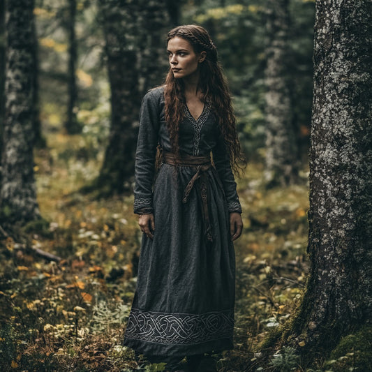 Vintage Viking Tribal Celtic Knot V Neck Mixi Dress artswardrobe