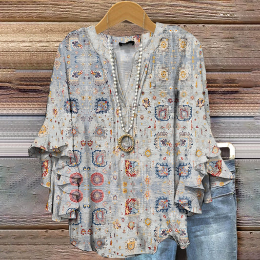 Women's Ethnic Style Tattoo Pattern Art Printed Cotton and Linen Casua
