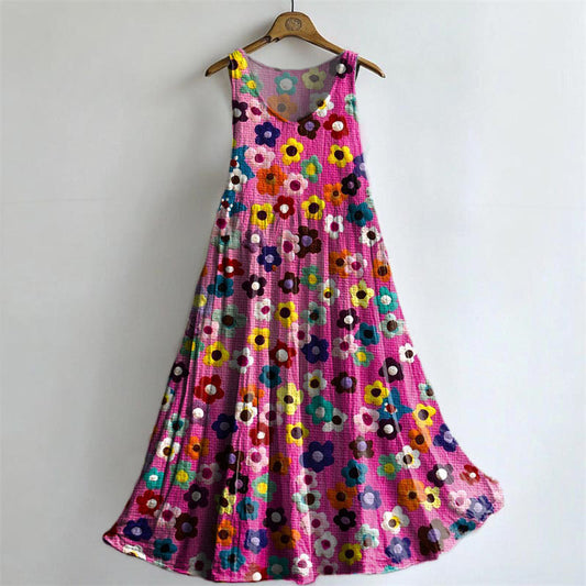 Women's Vibrant Floral Embellished Pattern Art Print Round Neck Sleeve