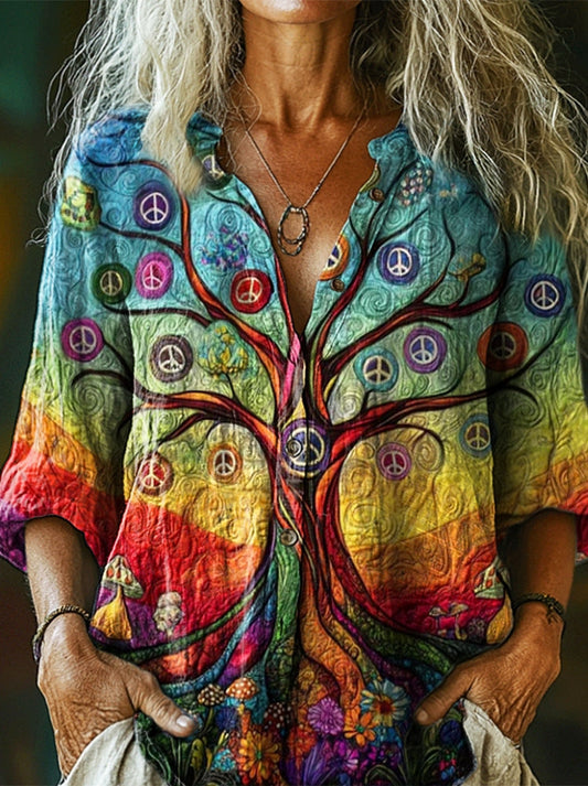 Women's Rainbow Hippie Peace Tree of Life Art Pattern Print Casual Cot