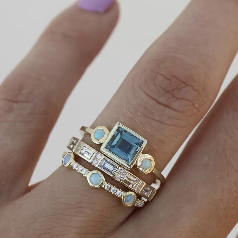 Ocean Blue Crystal Ring Set